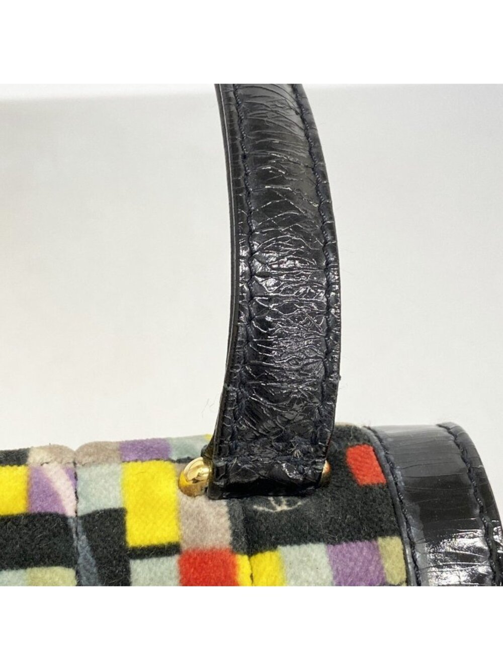 Chanel Shoulder Bag 2.55 Patent Leather Velour Multicolor Black Gold - Picture 8 of 10